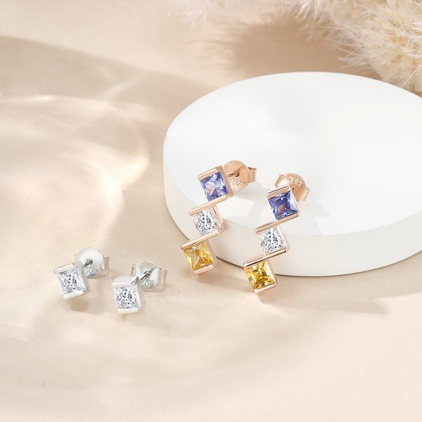 Personalized 1-5 Square Family Birthstones Earrings Dainty Jewelry Birthday Anniversary Gift for Women