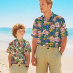 Personalised Dog Cat Character Face Photo Tropical Flowers Leaves Hawaiian Shirt Beach Party Birthday Gift for Family Pet Lover