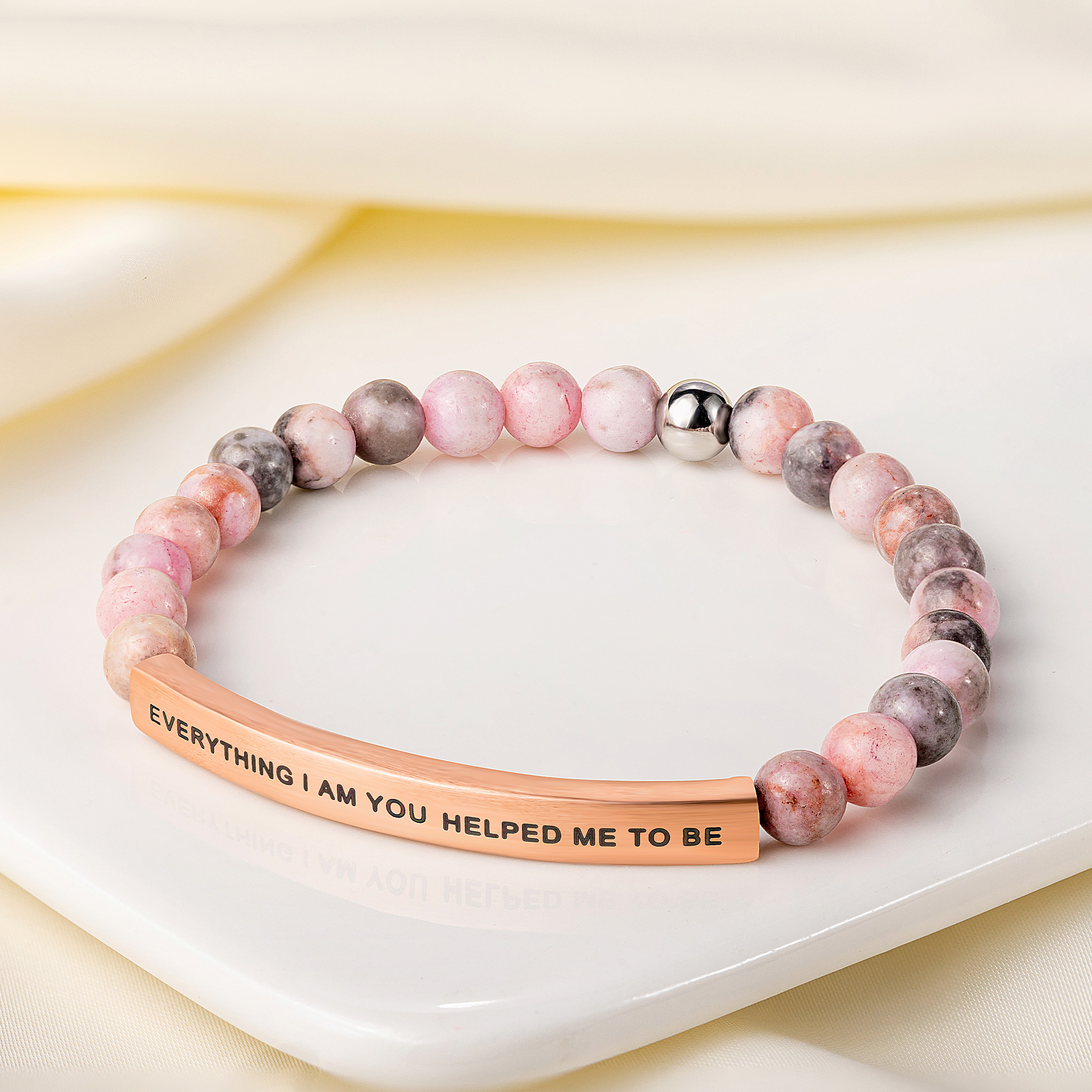 Bracelet personnalisé en pierre naturelle avec texte gravé Charm Motivational Jewelry Wedding Birthday Gift for Women