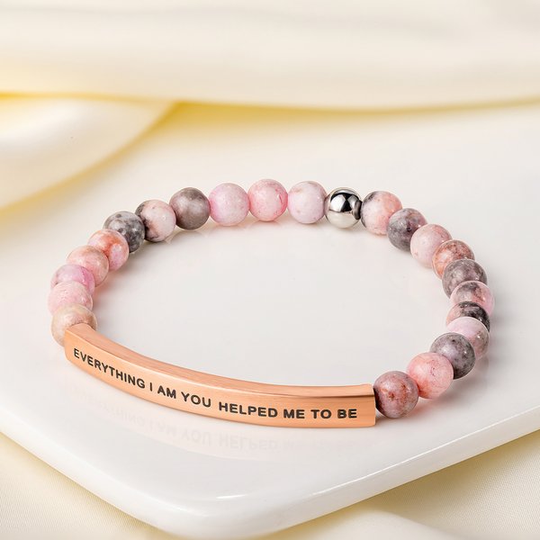 Personalized Natural Stone Bracelet with Engraved Text Charm Motivational Jewelry Wedding Birthday Gift for Women