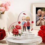 Personalisierte Cartoon Paar Herzförmige Acryl-Plakette mit Namen und Segen Valentinstag Hochzeit Jahrestag Geschenk für Ehemann Ehefrau