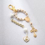 Personalized Cross Shell Beads Angel Keychain with Name First Communion Christening Baptism Gift for Christian Women Godmother