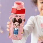 Gepersonaliseerde I Am Smart Brave Cartoon Character 12 oz geïsoleerde Kid waterfles met handvat en rietje terug naar school Verjaardagscadeau voor jongens meisjes