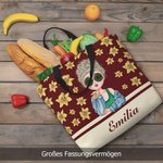 Personalisierte Große Cartoon Mädchen Blumenmuster Tragetasche mit Namen Luftkuss-Geste Alltag Essentials Geburtstag Jahrestag Geschenk für Damen