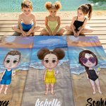 Personalised Sky Blue Sunset Cartoon Quick Dry Oversized Microfiber Beach Towel with Name Summer Travel Essentials Birthday Gift for Family Friends