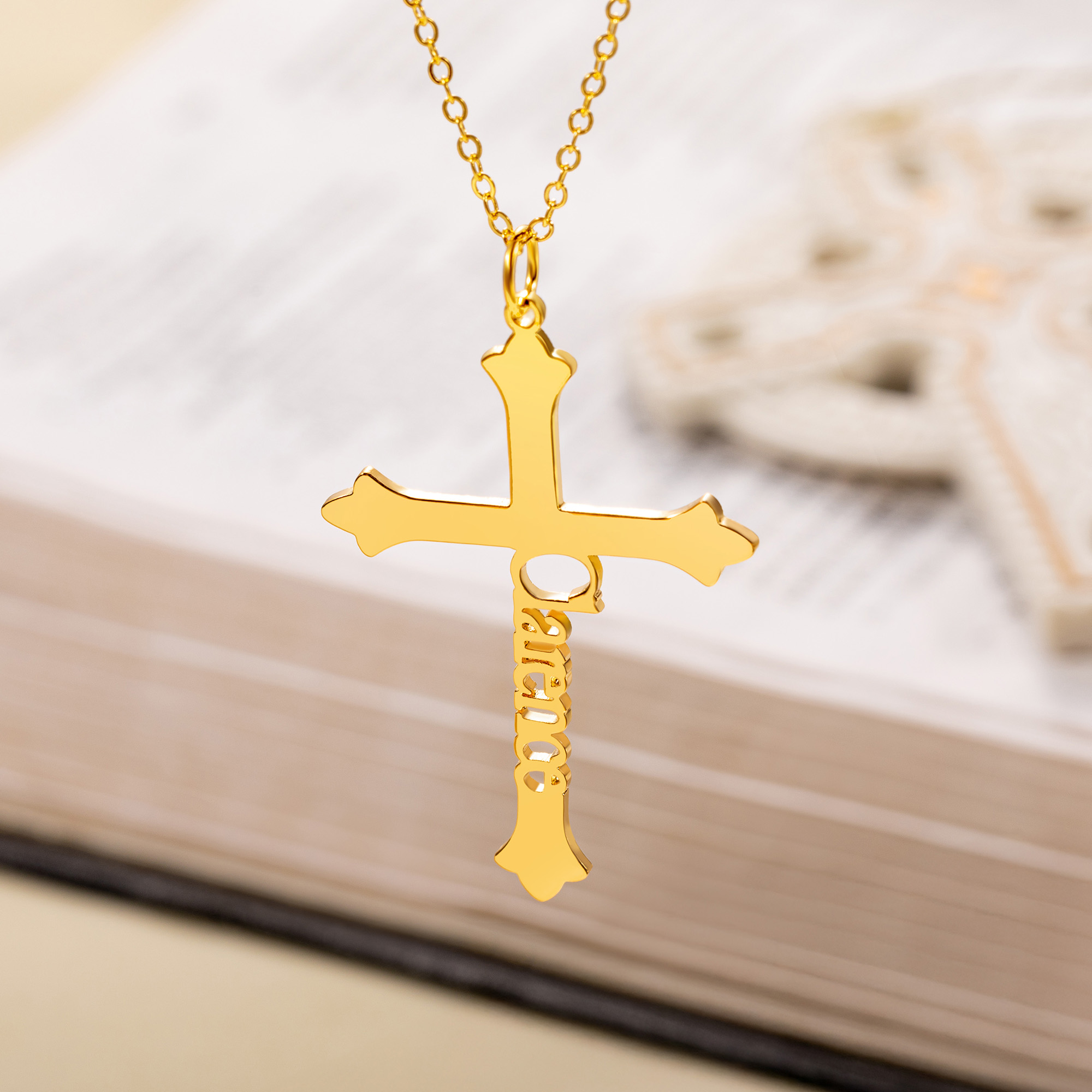 Collier Croix Personnalisé Bijoux de Baptême Prière Cadeau de Jour pour Femme Chrétienne