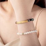 Personalized Natural Stone Bracelet with Engraved Text Charm Motivational Jewelry Wedding Birthday Gift for Women