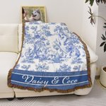 Personalisierte Retro Toile De Jouy Stil Hund Katze Quaste weiche Decke mit Namen Sentimental Sympathy Memorial Geschenk für Tierbesitzer
