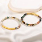 Personalized Natural Stone Bracelet with Engraved Text Charm Motivational Jewelry Wedding Birthday Gift for Women