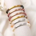 Personalized Natural Stone Bracelet with Engraved Text Charm Motivational Jewelry Wedding Birthday Gift for Women