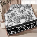 Personalisierte Retro Toile De Jouy Stil Hund Katze Quaste weiche Decke mit Namen Sentimental Sympathy Memorial Geschenk für Tierbesitzer