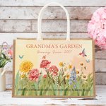 Personalisierte Omas Garten 2-15 Geburt Blumen große Jute Tragetasche mit Namen und Jahr Geburtstag Jahrestag Geschenk für Familie