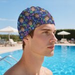 Bonnet de natation personnalisé Flamingo Dolphin Bouquet 1-3 Photos de visage Bonnet de natation confortable Accessoires de natation Cadeau d'anniversaire pour hommes femmes adultes