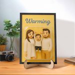 Personalized Funny 3D Cartoon Character Photo Poster Wooden Framed Painting with Title Home Decor Birthday Gift for Couple Family