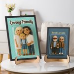 Personalized Funny 3D Cartoon Character Photo Poster Wooden Framed Painting with Title Home Decor Birthday Gift for Couple Family