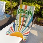 Personlig Cousin Crew Vintage Sunray Overdimensjonert hurtigtørkende badehåndkle med navn Beach Party Travel Essentials Bursdagsgave til familie fetter