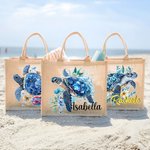 Borsa tote in iuta personalizzato con nome e tartaruga marina motivo floreale accessorio da viaggio festa in spiaggia regalo di compleanno per donne