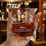 Personalized 1-8 Birth Flowers 10 oz Old Fashioned Rock Whiskey Glass with Name Birthday Anniversary Gift for Family Friends
