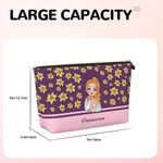 Personalized  Cartoon Girl Flying Birth Flower Portable Makeup Bag with Name Birthday Anniversary Gift for Women