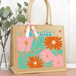 Personalised Floral Eco-Friendly Jute Tote Bag with Name Birthday Anniversary Wedding Gift for Women