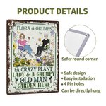 Personalized Retro Sitting Cartoon Characters Vertical Tinplate Metal Sign with Name Garden Door Decor Birthday Gift for Grandma Mom Gardening Lovers