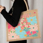 Personalised Floral Eco-Friendly Jute Tote Bag with Name Birthday Anniversary Wedding Gift for Women