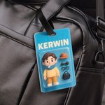 Henkilökohtainen matkatavaratunniste nimellä ja valokuvalla sarjakuvahahmolla syntymäpäivälahjaksi perheelle ja ystäville