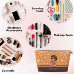 Personalized  Cartoon Girl Flying Birth Flower Portable Makeup Bag with Name Birthday Anniversary Gift for Women