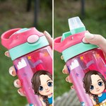 Personalised Crayon Cartoon Character 16 oz Water Bottle with Silicone Straw and Handle Back to School Birthday Holiday Gift for Boys Girls