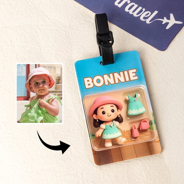Gepersonaliseerde Cartoonkarakter Reizen Bagagelabel met Naam en Foto Reisaccessoire Verjaardagscadeau voor Familie Vriend Reisliefhebbers