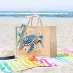 Borsa tote in iuta personalizzato con nome e tartaruga marina motivo floreale accessorio da viaggio festa in spiaggia regalo di compleanno per donne