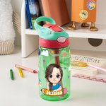 Personalised Crayon Cartoon Character 16 oz Water Bottle with Silicone Straw and Handle Back to School Birthday Holiday Gift for Boys Girls