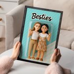 Personalized Funny 3D Cartoon Character Photo Poster Wooden Framed Painting with Title Home Decor Birthday Gift for Couple Family