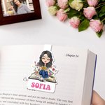 Segnalibro personalizzato con personaggio che legge e nome magnetico tema floreale accessorio regalo di compleanno per chi ama leggere
