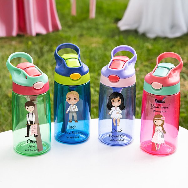 Bouteille d'eau personnalisée avec nom et date Cadeau de mariage pour les filles d'honneur Porteurs d'anneaux