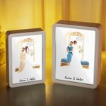 Personalized Cartoon Bride and Mom LED Photo Frame Mirror with Names and Text Wedding Anniversary Gift for Women Brides