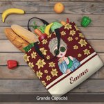 Sac Fourre-Tout Personnalisé avec Fille de Dessin Animé Volante Fleur de Naissance et Nom Cadeau Anniversaire pour Femme