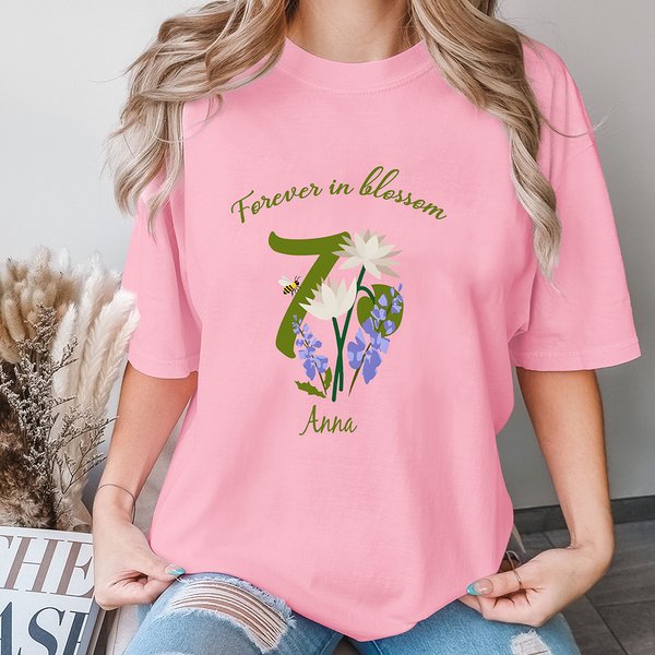 Personalized Birth Flower Insect T-shirt with Name and Text Daily Travel Accessories Anniversary Birthday Gift for Women