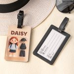 Henkilökohtainen matkatavaratunniste nimellä ja valokuvalla sarjakuvahahmolla syntymäpäivälahjaksi perheelle ja ystäville