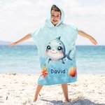 Toalla de playa con capucha personalizada de secado rápido con animal marino y nombre regalo para vacaciones de verano y cumpleaños de niños