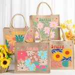 Personalised Floral Eco-Friendly Jute Tote Bag with Name Birthday Anniversary Wedding Gift for Women