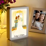 Personalized Cartoon Bride and Mom LED Photo Frame Mirror with Names and Text Wedding Anniversary Gift for Women Brides