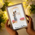 Personalized Cartoon Bride and Mom LED Photo Frame Mirror with Names and Text Wedding Anniversary Gift for Women Brides