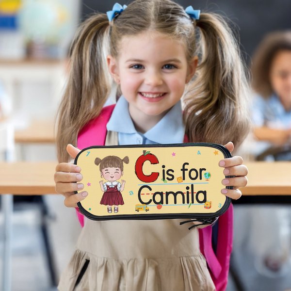 Personnalisé Cartoon Character Initial Clip Art Oxford Pencil Case with Name and Zipper School Supply Birthday Back to School Gift for Boys Girls