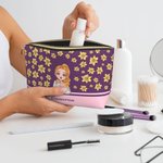 Personalized  Cartoon Girl Flying Birth Flower Portable Makeup Bag with Name Birthday Anniversary Gift for Women