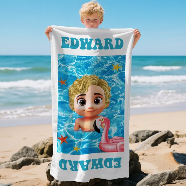 Toalla de playa de gran tamaño, de secado rápido y con nombre, personalizada, para niños, niñas y adolescentes, con dibujos animados en 3D, ideal para viajes de verano y como regalo de vacaciones.