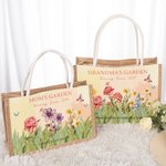 Personalisierte Omas Garten 2-15 Geburt Blumen große Jute Tragetasche mit Namen und Jahr Geburtstag Jahrestag Geschenk für Familie