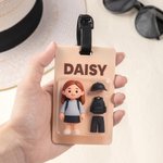 Henkilökohtainen matkatavaratunniste nimellä ja valokuvalla sarjakuvahahmolla syntymäpäivälahjaksi perheelle ja ystäville