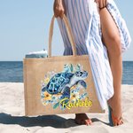 Borsa tote in iuta personalizzato con nome e tartaruga marina motivo floreale accessorio da viaggio festa in spiaggia regalo di compleanno per donne