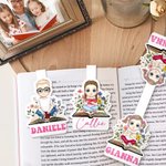 Segnalibro personalizzato con personaggio che legge e nome magnetico tema floreale accessorio regalo di compleanno per chi ama leggere